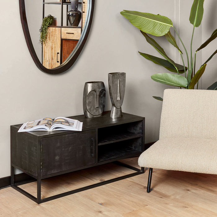 Tv meubel Denver Black 100 cm | Mangohout en staal-TV-meubels-Starfurn