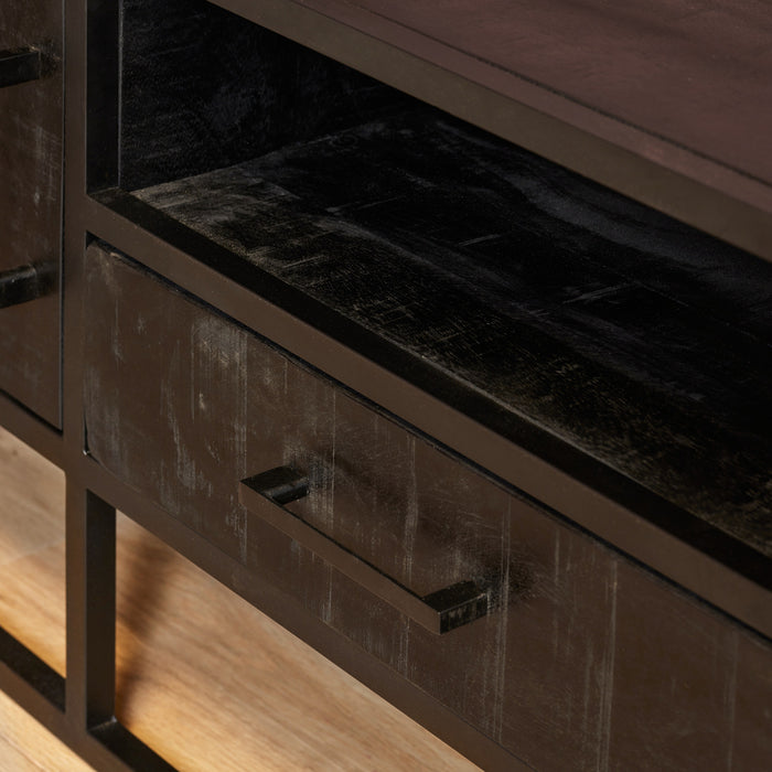 Tv meubel Denver Black 145 cm | Mangohout en staal-TV-meubels-Starfurn