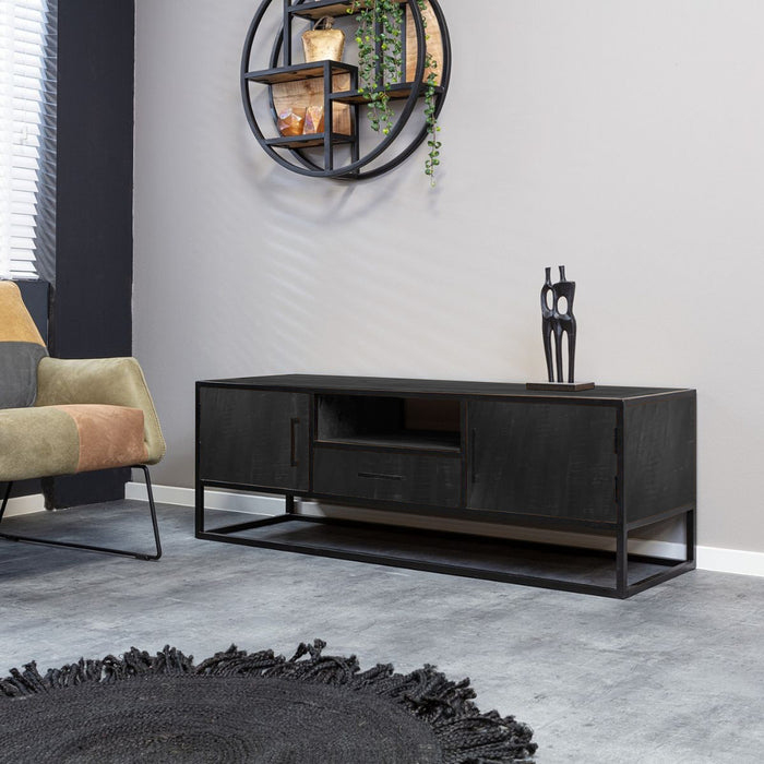 Tv meubel Denver Black 145 cm | Mangohout en staal-TV-meubels-Starfurn