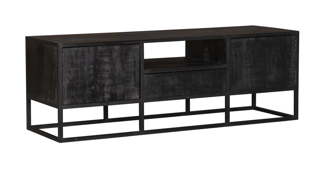Tv meubel Denver Black 145 cm | Mangohout en staal-TV-meubels-Starfurn