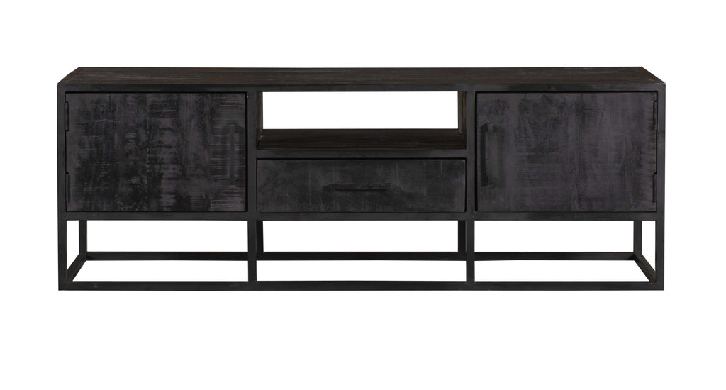 Tv meubel Denver Black 145 cm | Mangohout en staal-TV-meubels-Starfurn