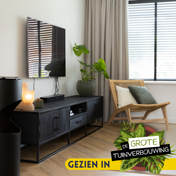 Tv meubel Denver Black 240 cm | Mangohout en staal-TV-meubels-Starfurn