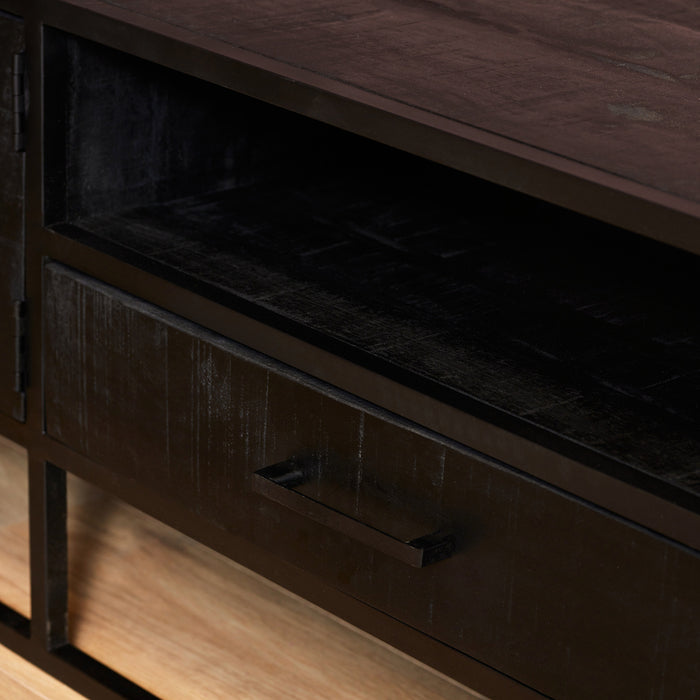 Tv meubel Denver Black 240 cm | Mangohout en staal-TV-meubels-Starfurn