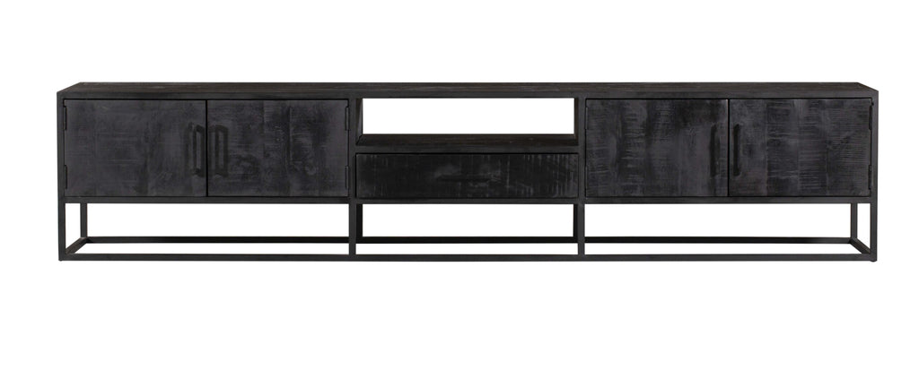 Tv meubel Denver Black 240 cm | Mangohout en staal-TV-meubels-Starfurn