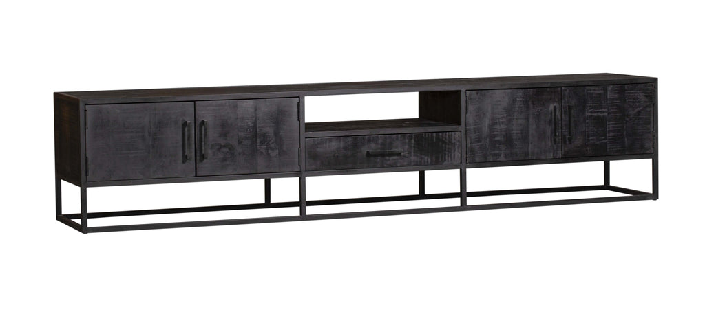 Tv meubel Denver Black 240 cm | Mangohout en staal-TV-meubels-Starfurn