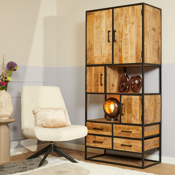 Vakkenkast Denver | Mangohout en staal | 90 cm-Vakkenkasten-Starfurn