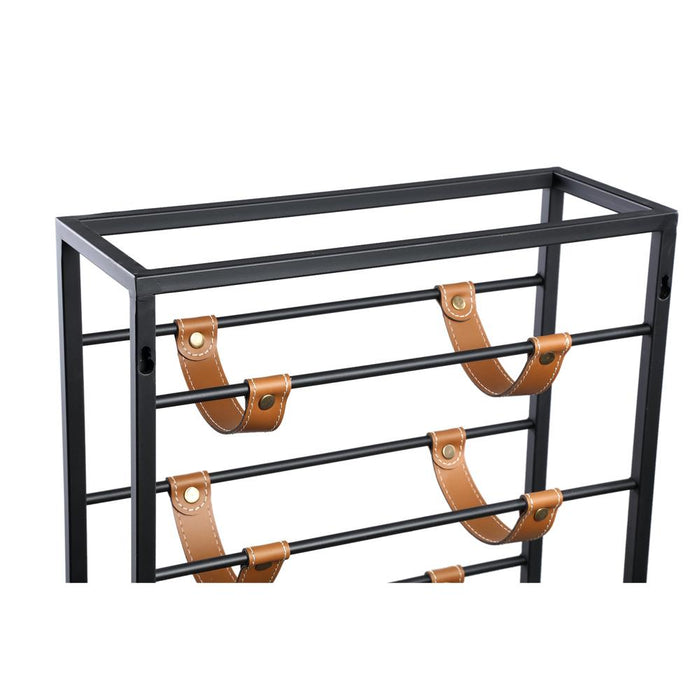 Vakkenkast Kyrann Zwart Rechthoekig IJzer Wijnrek met Leer-Vakkenkasten-PTMD