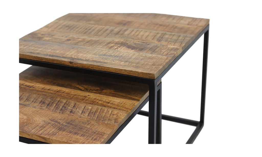 Vierkante Salontafel Edgar S/2-60x60x50/50x50x40-Naturel/Zwart-Mango/Metaal-Salontafels-HSM Collection