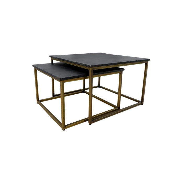 Vierkante salontafel Finnley - 70x70 cm - black wash/antique gold - set van 2-Salontafels-HSM Collection