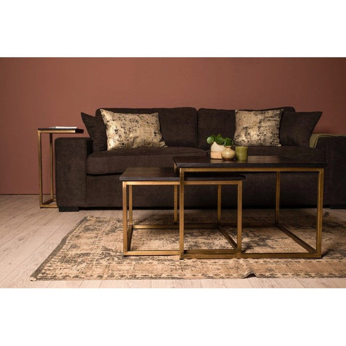 Vierkante salontafel Finnley - 70x70 cm - black wash/antique gold - set van 2-Salontafels-HSM Collection