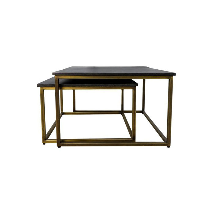 Vierkante salontafel Finnley - 70x70 cm - black wash/antique gold - set van 2-Salontafels-HSM Collection