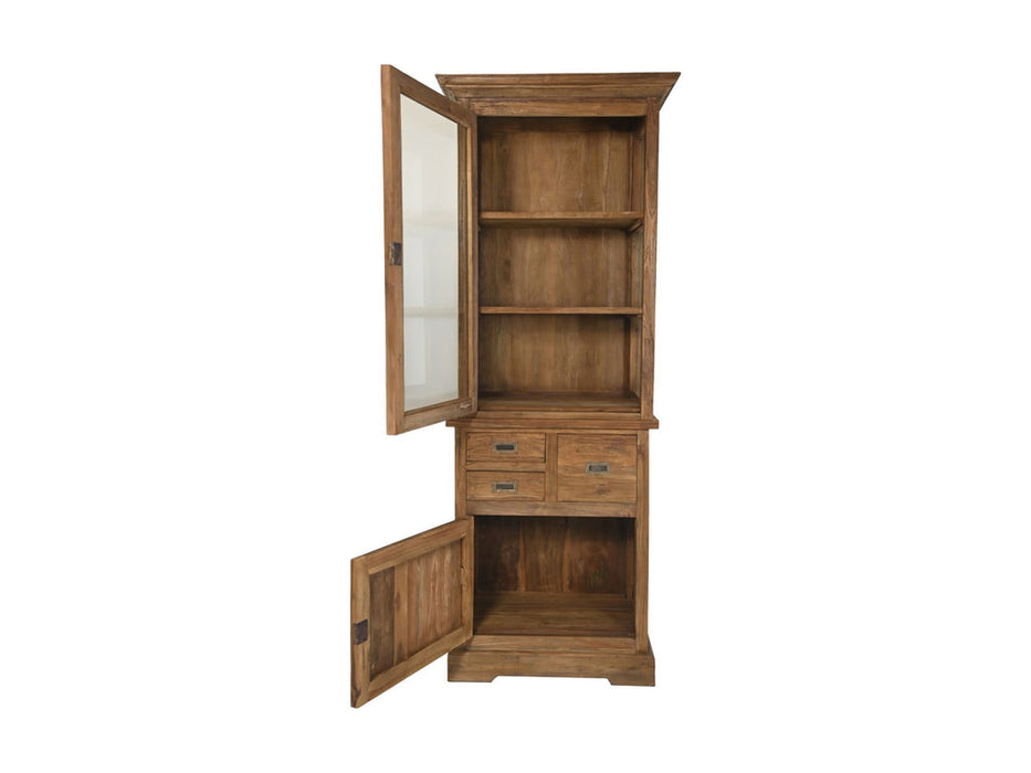 Vitrinekast 2 Deur 3 La-72x46x193-Naturel-Teak/Glas-Vitrinekasten-HSM Collection