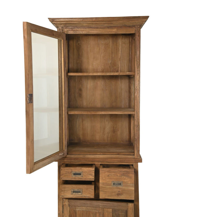 Vitrinekast 2 Deur 3 La-72x46x193-Naturel-Teak/Glas-Vitrinekasten-HSM Collection