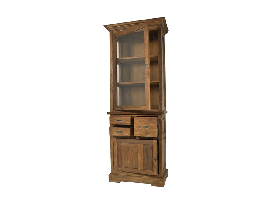 Vitrinekast 2 Deur 3 La-72x46x193-Naturel-Teak/Glas-Vitrinnekasten-HSM Collection