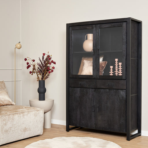Vitrinekast Boaz Black | 115 cm-Vitrinekasten-Starfurn