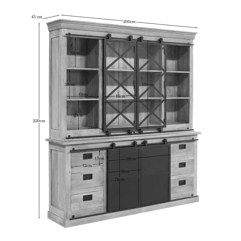 Vitrinekast Fresno XXL 200 cm 200x45x220 cm-Vitrinekasten-Starfurn