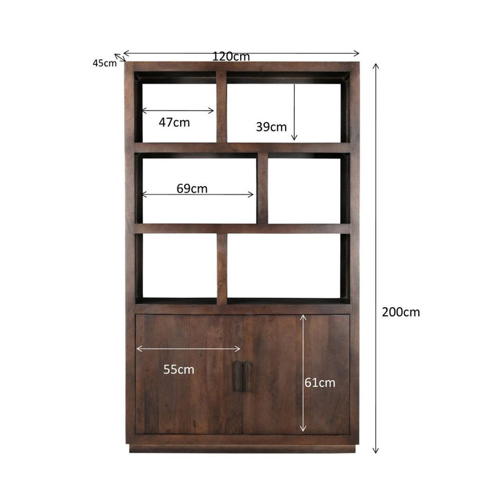 Vitrinekast Jaxx Mangohout Bruin 120x45x200 cm-Vitrinekasten-Livingfurn