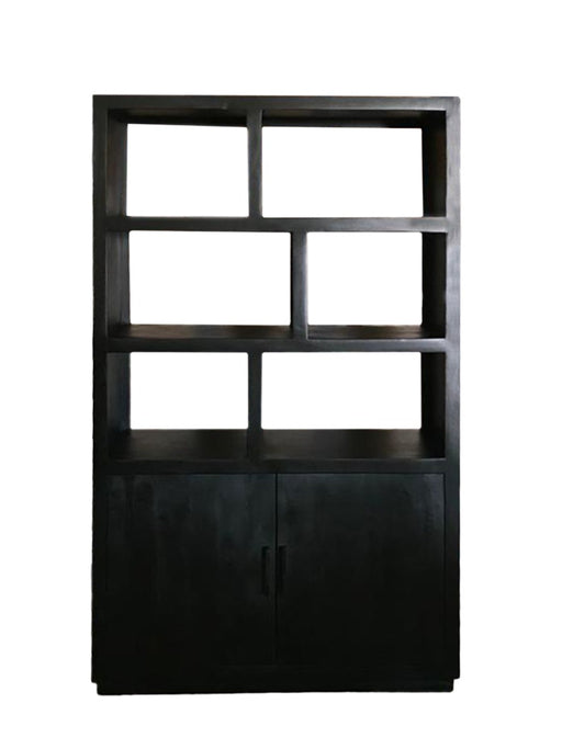 Vitrinekast Jaxx Mangohout Zwart 120x45x200 cm-Vitrinekasten-Livingfurn