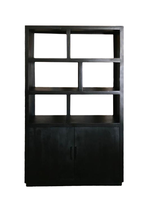 Vitrinekast Jaxx Mangohout Zwart 120x45x200 cm-Vitrinekasten-Livingfurn