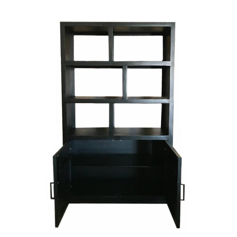Vitrinekast Jaxx Mangohout Zwart 120x45x200 cm-Vitrinekasten-Livingfurn