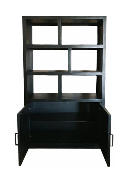 Vitrinekast Jaxx Mangohout Zwart 120x45x200 cm-Vitrinekasten-Livingfurn
