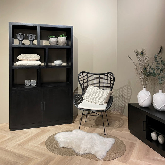 Vitrinekast Jaxx Mangohout Zwart 120x45x200 cm-Vitrinekasten-Livingfurn