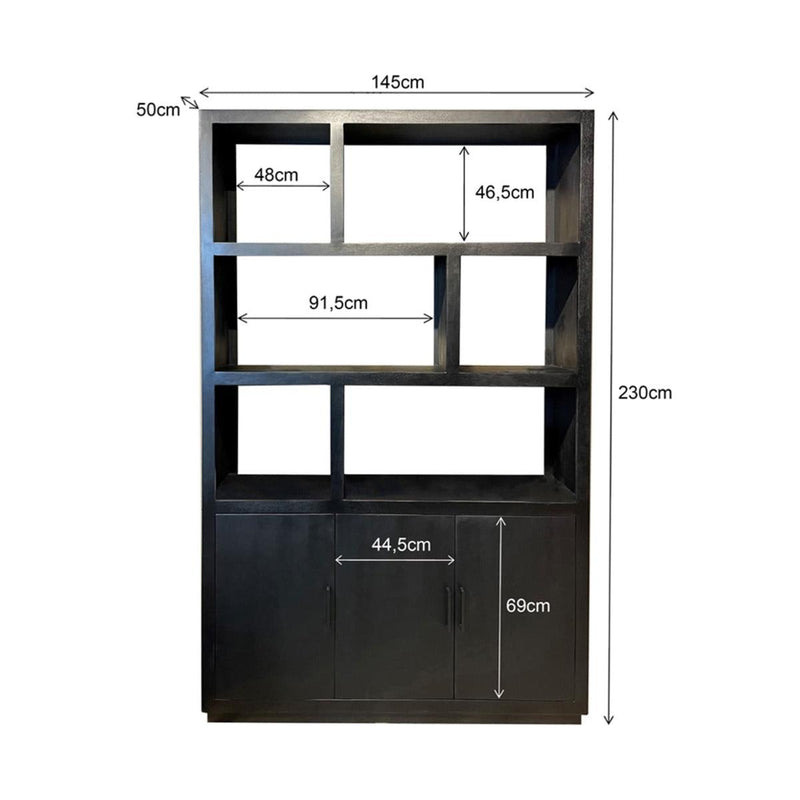 Vitrinekast Jaxx Mangohout Zwart 120x45x200 cm-Vitrinekasten-Livingfurn