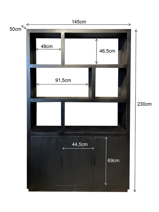 Vitrinekast Jaxx Mangohout Zwart 120x45x200 cm-Vitrinekasten-Livingfurn