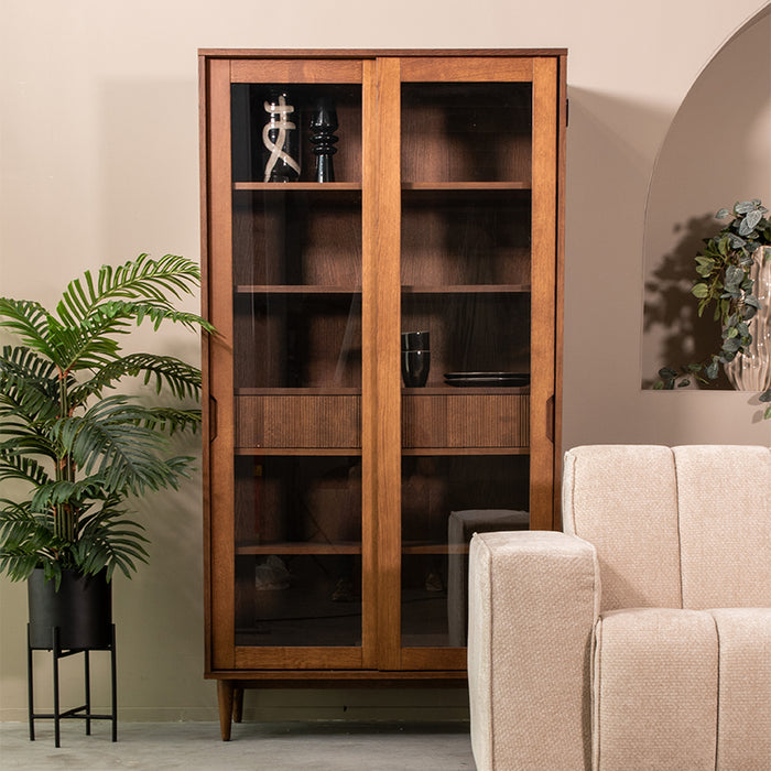 Vitrinekast Jule Walnoot Eiken - 100x49x180 cm-Vitrinekasten-LABEL51