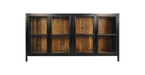 Vitrinekast Kingston - 170x40x90 - Naturel/zwart - Mango hout/metaal/glas-Vitrinekasten-HSM Collection