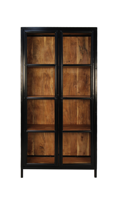 Vitrinekast Kingston - 90x40x185 - acacia/ijzer/glas-Vitrinekasten-HSM Collection