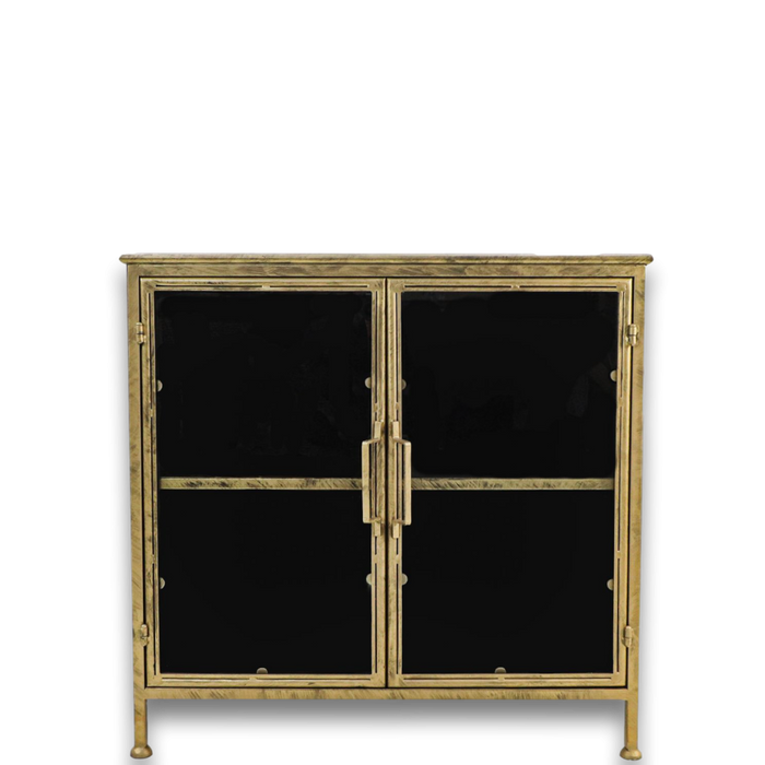 Vitrinekastje Fletcher - 93x42x90 - Antique Gold - Metaal/glas-Vitrinekasten-HSM Collection