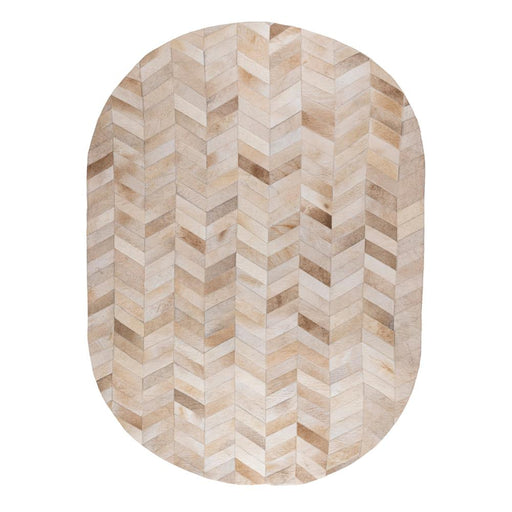 Vloerkleed Joanne Beige Cowhair Patchwork Tapijt Ovaal L-Rechthoekige vloerkleden-PTMD