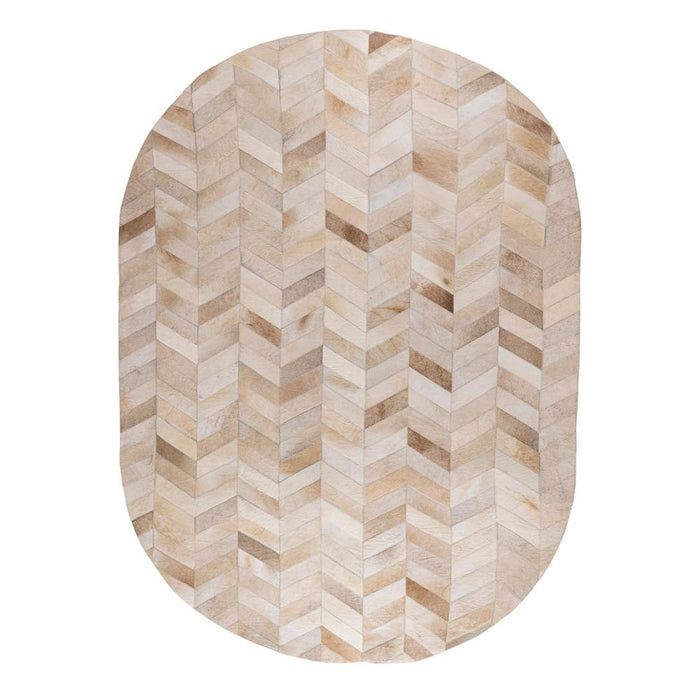 Vloerkleed Joanne Beige Cowhair Patchwork Tapijt Ovaal L-Rechthoekige vloerkleden-PTMD