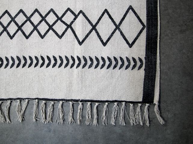 Vloerkleed - katoen - 180x120 - wit/zwart-Rechthoekige vloerkleden-HSM Collection