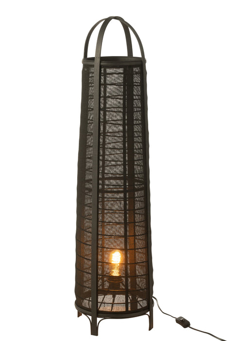 Zwarte vloerlamp van 100 cm hoog met een textiel kap en een stoer, open design voor sfeervolle verlichting.