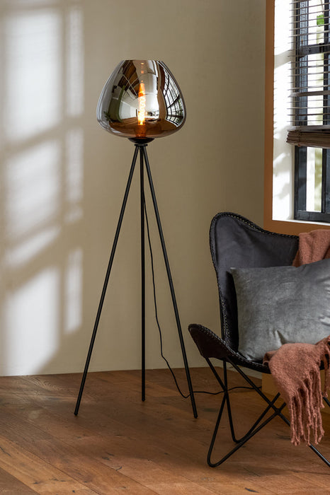 Vloerlamp driepoot 42x146 cm MAYSON rookglas+mat zwart-Vloerlampen-Light & Living