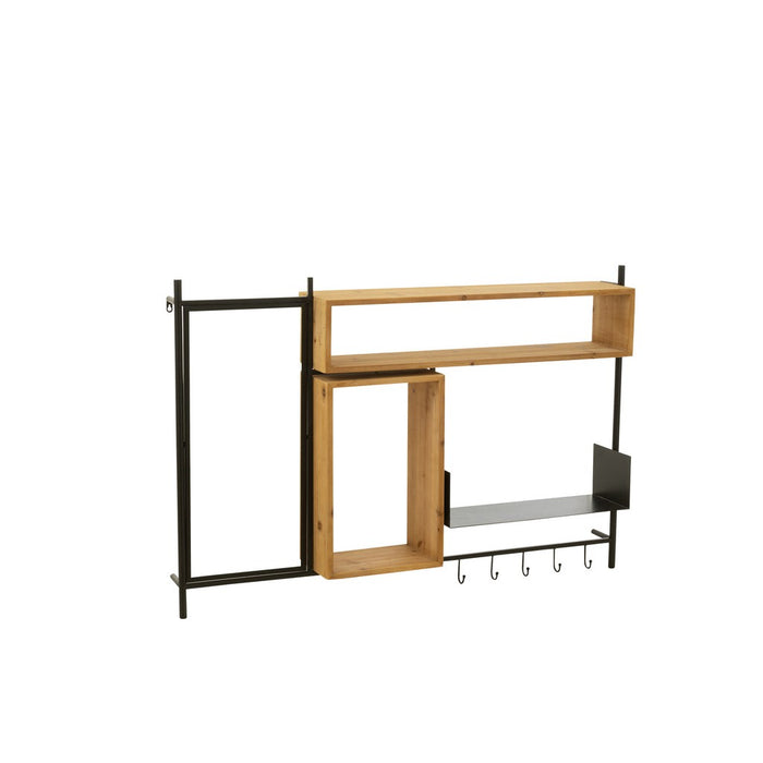 Wall Coat Rack met Spiegel Tina Fir Hout | Iron Zwart | Natuurlijk-Kapstokken-J-Line