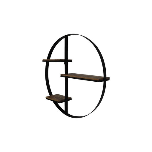 Wand decoratierek rond - 80x16x80 - Naturel/zwart - Mangohout/ijzer-Wandplanken-HSM Collection