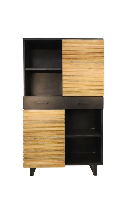 Wandkast Lille - 110x45x190 - Naturel/zwart - Acaciahout/metaal-Opbergkasten-HSM Collection