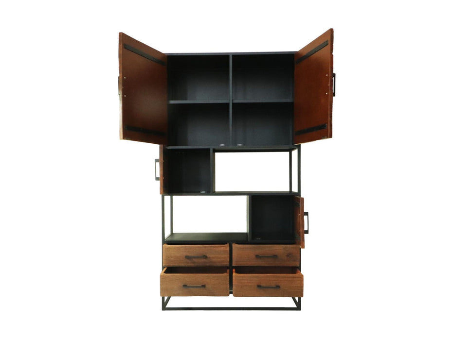 Wandkast Verona - 100x40x200 - Bruin/zwart - Oud hout/metaal-Opbergkasten-HSM Collection