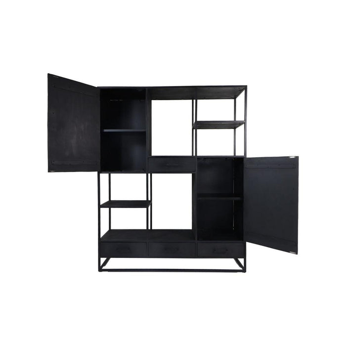 Wandkast Verona - 160x40x200 - Zwart - Mangohout/metaal-Vakkenkasten-HSM Collection