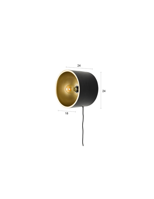 Wandlamp Sunny Rond M Metaal Zwart 18x24 cm E27-Tafellampen-Creating Home