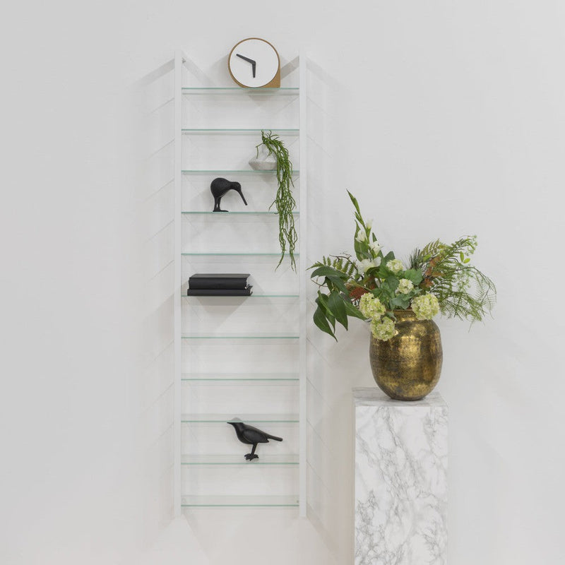 Wandplank Wandrek CUBIC 11 Staal Wit Helder Glas 46x13x167cm-Wandplanken-Spinder