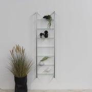 Wandplank Wandrek CUBIC 7 Staal Nikkel Helder Glas 46x13x167cm-Wandplanken-Spinder