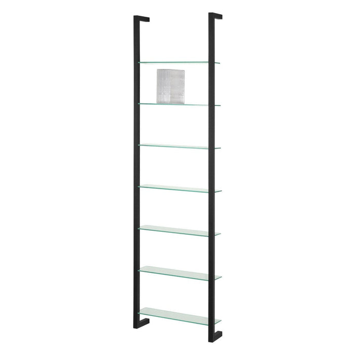 Wandplank Wandrek CUBIC 7 Staal Zwart Helder Glas 46x13x167cm-Wandplanken-Spinder