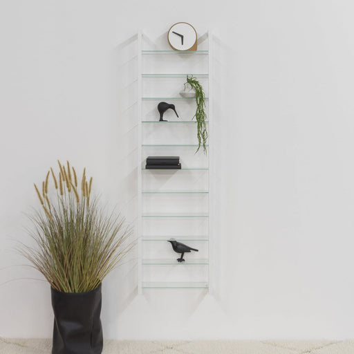Wandrek CUBIC 11 Staal Wit Helder Glas 46x13x167cm Spinder Design-Wandplanken-Spinder