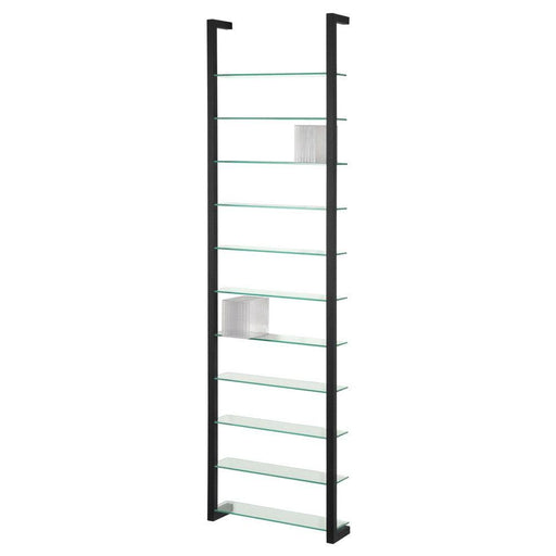 Wandrek CUBIC 11 Staal Zwart Helder Glas 46x13x167cm-Wandplanken-Spinder