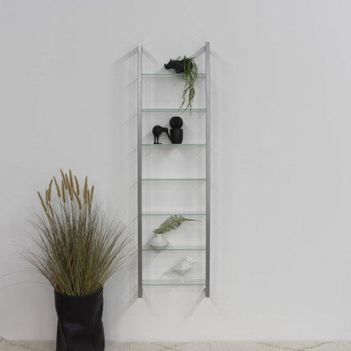 Wandrek CUBIC 7 Staal Nikkel Helder Glas 46x13x167cm-Wandplanken-Spinder