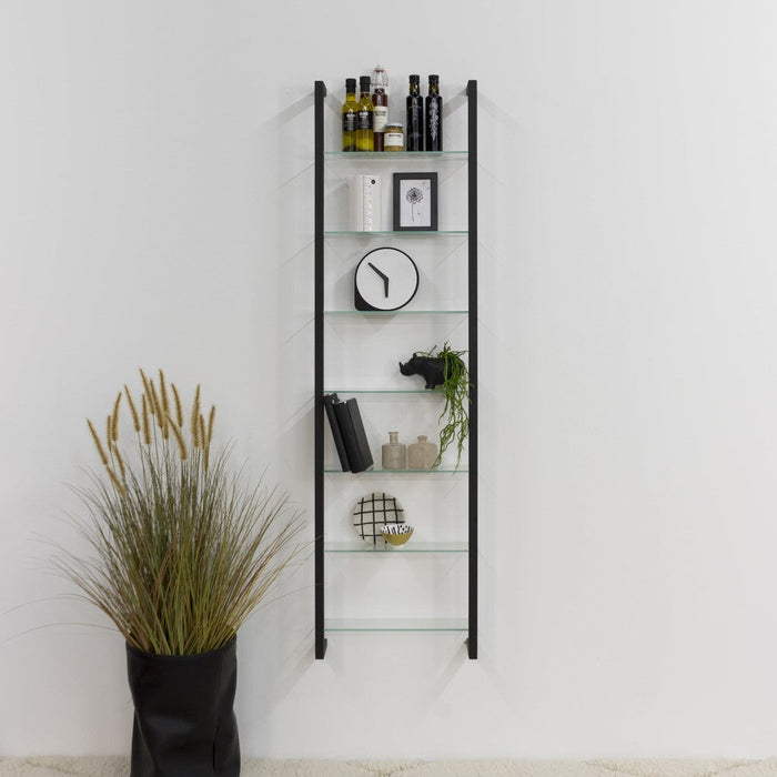 Wandrek CUBIC 7 Staal Zwart Helder Glas 46x13x167cm-Wandplanken-Spinder